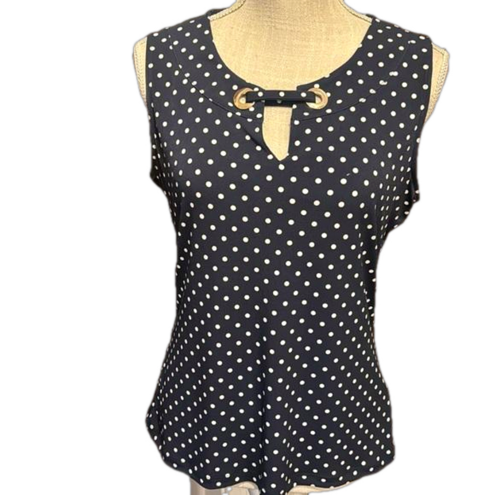Tommy Hilfiger Sleeveless Keyhole Polka-Dot Blouse